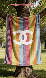 Chanel Colorful Rainbow Stripe Double C Flannel Throw Blanket IMG_6934